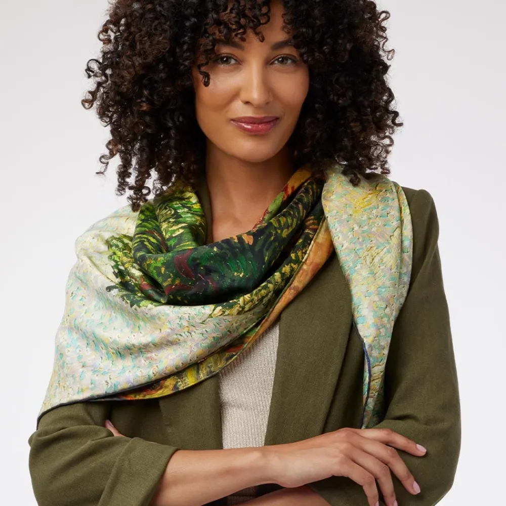 van_gogh_stylized_nature_doublesided_square_silk_scarf_1.webp Van Gogh Stylized Nature Double-Sided Square Silk Scarf*The Met Store New